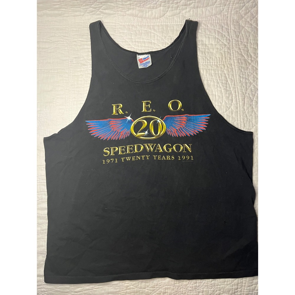 Vintage 1991 REO Speedwagon 20th Anniversary Tank Top Hanes XL Black Rock Band